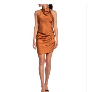 Gianni Bini Copper Satin Halter Mini Dress